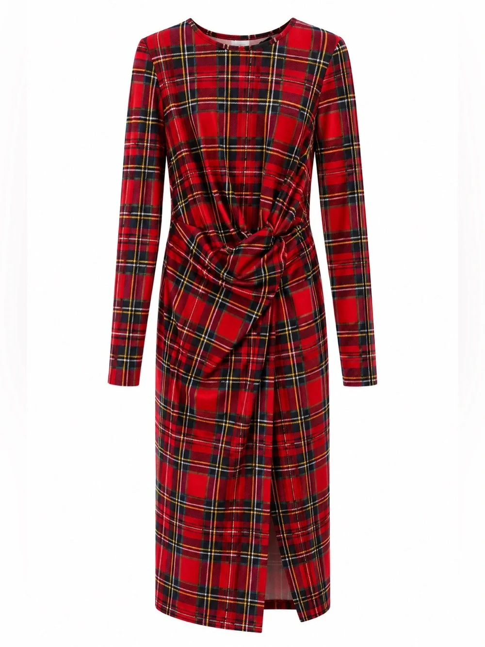 SHEIN Red Plaid Twist Front Midi Dress – Small – NWOT